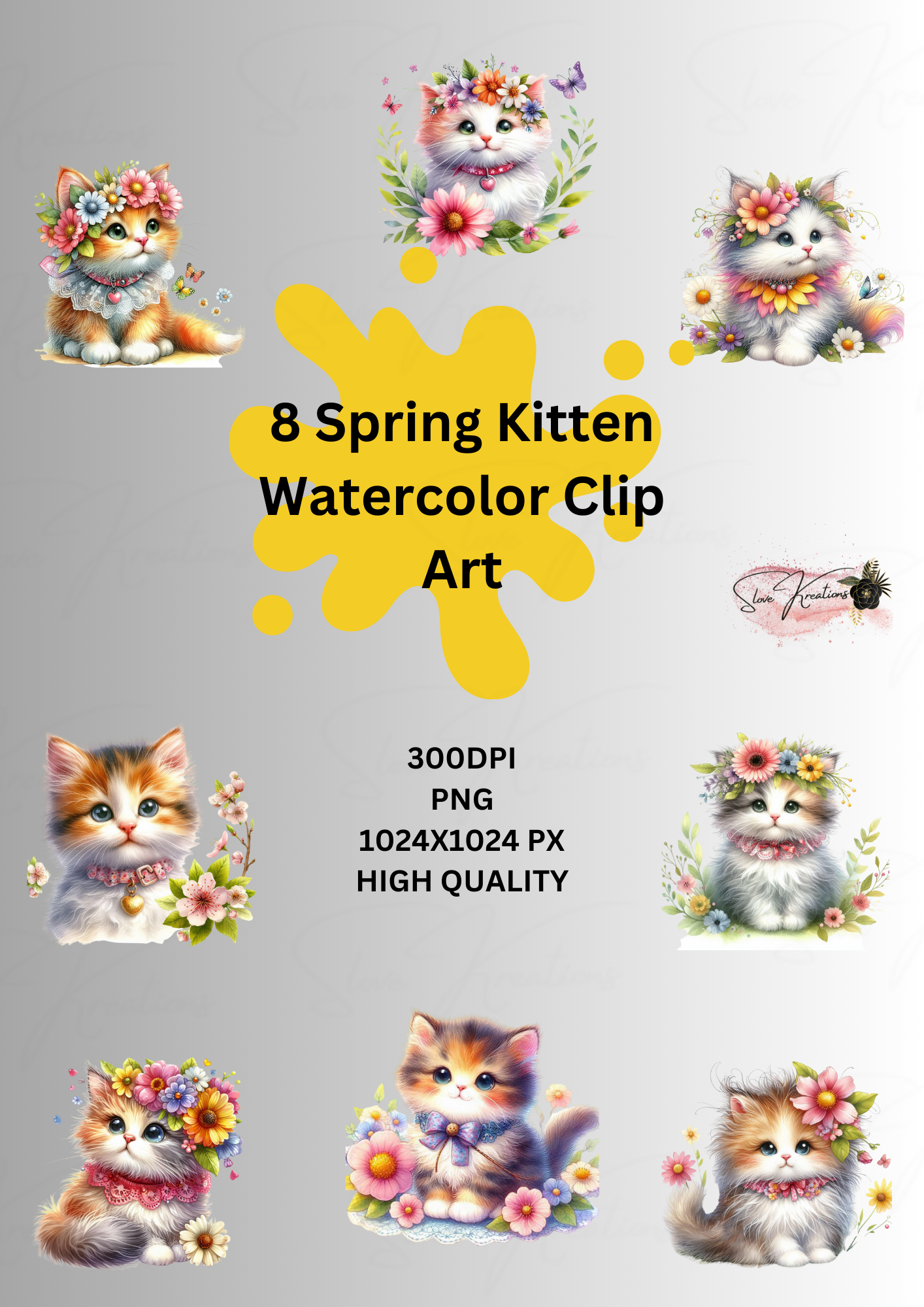 Water color Spring Kitten