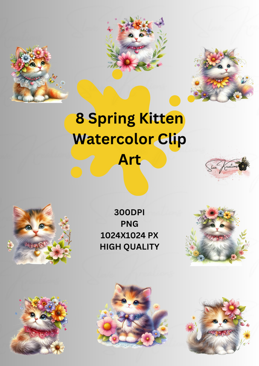 Water color Spring Kitten